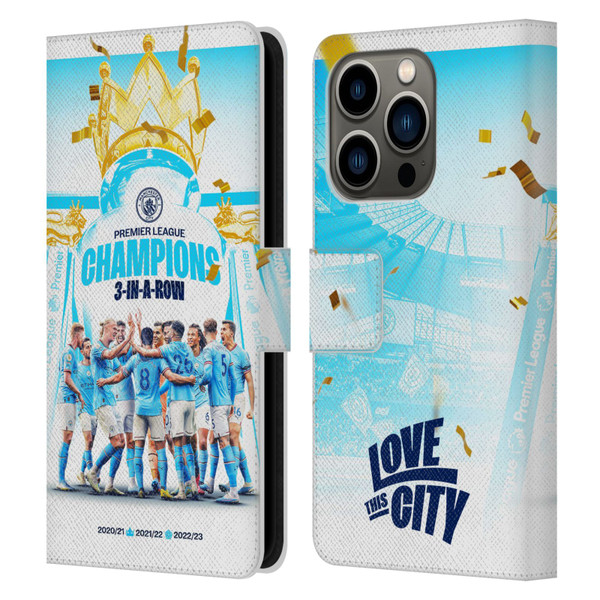 Manchester City Man City FC 2023 Champions Team Poster Leather Book Wallet Case Cover For Apple iPhone 14 Pro