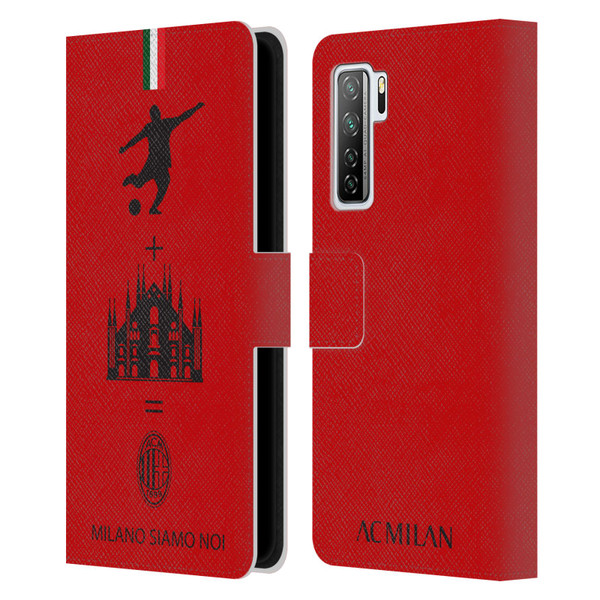 AC Milan Crest Patterns Red Leather Book Wallet Case Cover For Huawei Nova 7 SE/P40 Lite 5G