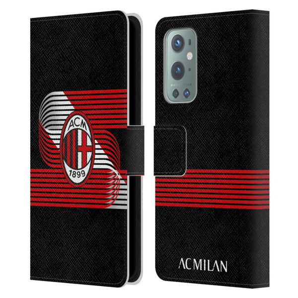 AC Milan Crest Patterns Diagonal Leather Book Wallet Case Cover For OnePlus 9