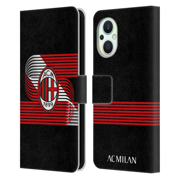 AC Milan Crest Patterns Diagonal Leather Book Wallet Case Cover For OPPO Reno8 Lite