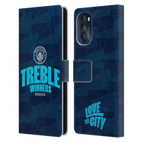 Manchester City Man City FC 2023 Treble Winners Graphics Leather Book Wallet Case Cover For Motorola Moto G (2022)