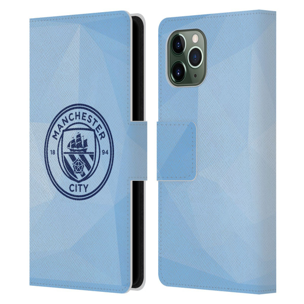Manchester City Man City FC Badge Geometric Blue Obsidian Mono Leather Book Wallet Case Cover For Apple iPhone 11 Pro