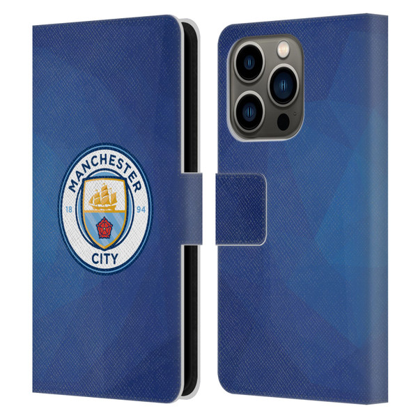 Manchester City Man City FC Badge Geometric Obsidian Full Colour Leather Book Wallet Case Cover For Apple iPhone 14 Pro