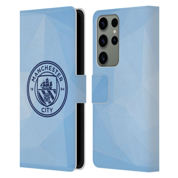 Manchester City Man City FC Badge Geometric Blue Obsidian Mono Leather Book Wallet Case Cover For Samsung Galaxy S23 Ultra 5G