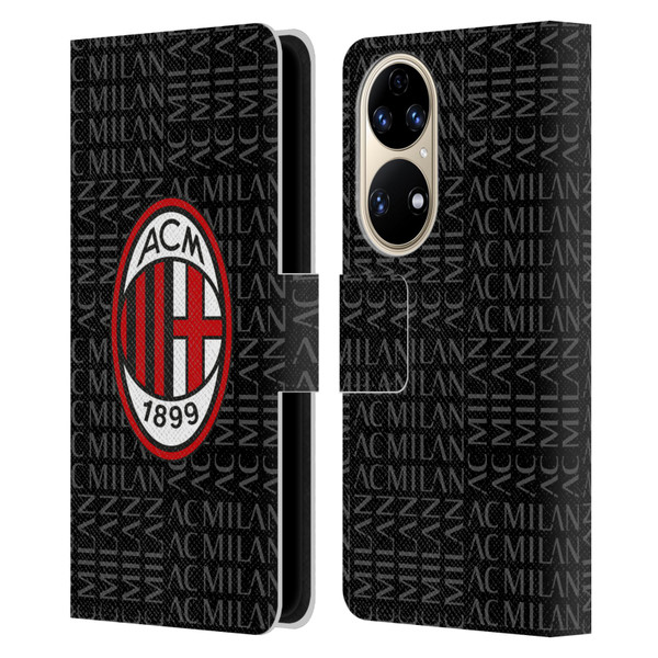 AC Milan Crest Patterns Red And Grey Leather Book Wallet Case Cover For Huawei P50