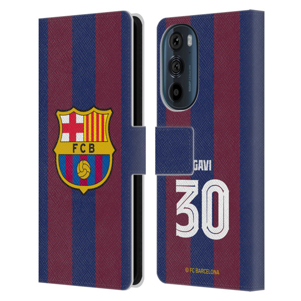 FC Barcelona 2023/24 Players Home Kit Gavi Leather Book Wallet Case Cover For Motorola Edge 30