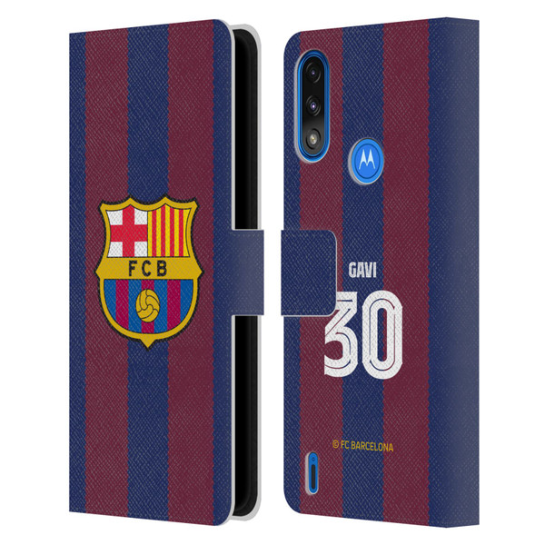 FC Barcelona 2023/24 Players Home Kit Gavi Leather Book Wallet Case Cover For Motorola Moto E7 Power / Moto E7i Power