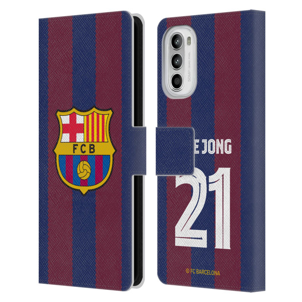 FC Barcelona 2023/24 Players Home Kit Frenkie de Jong Leather Book Wallet Case Cover For Motorola Moto G52