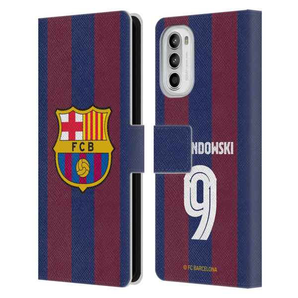 FC Barcelona 2023/24 Players Home Kit Robert Lewandowski Leather Book Wallet Case Cover For Motorola Moto G52