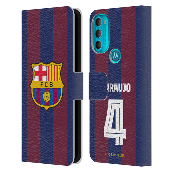 FC Barcelona 2023/24 Players Home Kit Ronald Araújo Leather Book Wallet Case Cover For Motorola Moto G71 5G