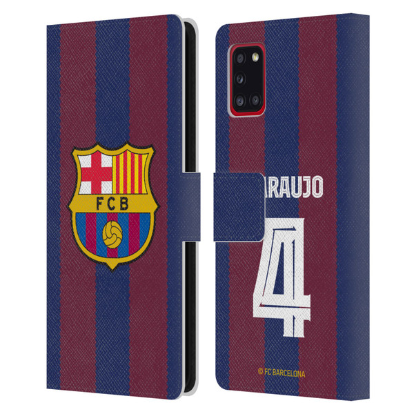 FC Barcelona 2023/24 Players Home Kit Ronald Araújo Leather Book Wallet Case Cover For Samsung Galaxy A31 (2020)