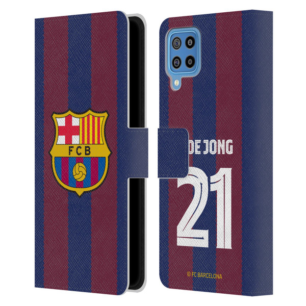 FC Barcelona 2023/24 Players Home Kit Frenkie de Jong Leather Book Wallet Case Cover For Samsung Galaxy F22 (2021)