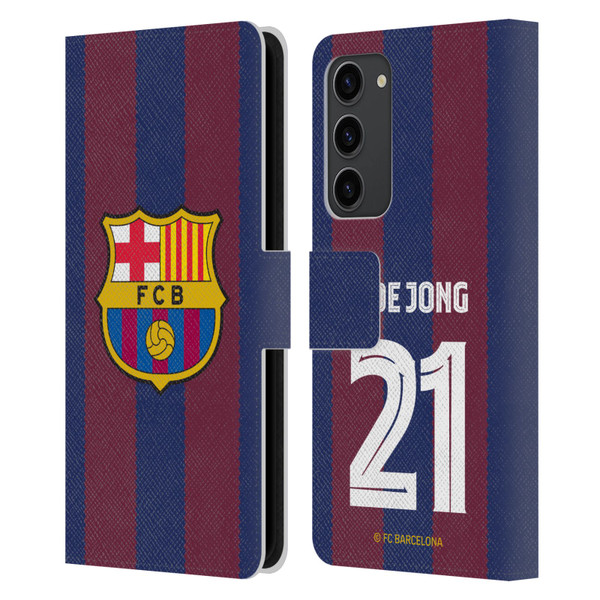 FC Barcelona 2023/24 Players Home Kit Frenkie de Jong Leather Book Wallet Case Cover For Samsung Galaxy S23+ 5G