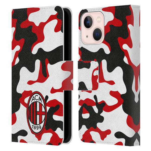 AC Milan Crest Patterns Camouflage Leather Book Wallet Case Cover For Apple iPhone 13 Mini