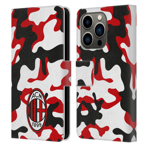 AC Milan Crest Patterns Camouflage Leather Book Wallet Case Cover For Apple iPhone 14 Pro
