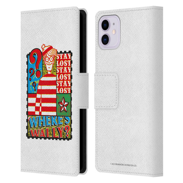 Where's Wally? Graphics Stay Lost Leather Book Wallet Case Cover For Apple iPhone 11