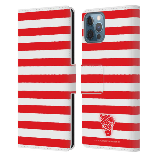 Where's Wally? Graphics Stripes Red Leather Book Wallet Case Cover For Apple iPhone 12 / iPhone 12 Pro