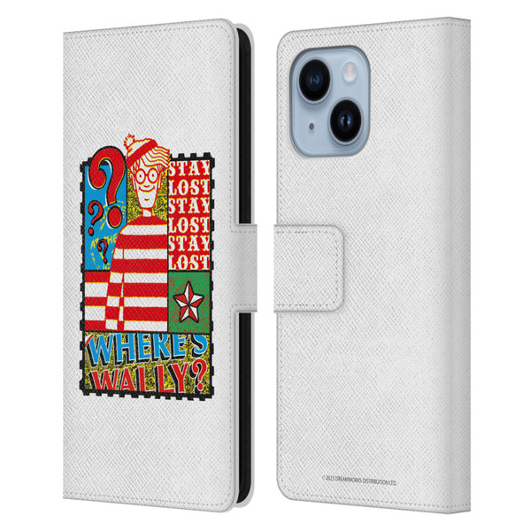 Where's Wally? Graphics Stay Lost Leather Book Wallet Case Cover For Apple iPhone 14 Plus