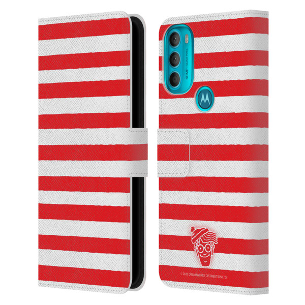 Where's Wally? Graphics Stripes Red Leather Book Wallet Case Cover For Motorola Moto G71 5G