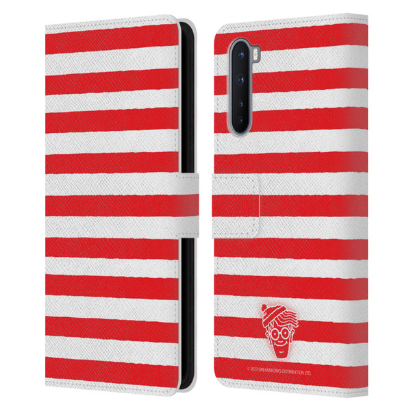 Where's Wally? Graphics Stripes Red Leather Book Wallet Case Cover For OnePlus Nord 5G