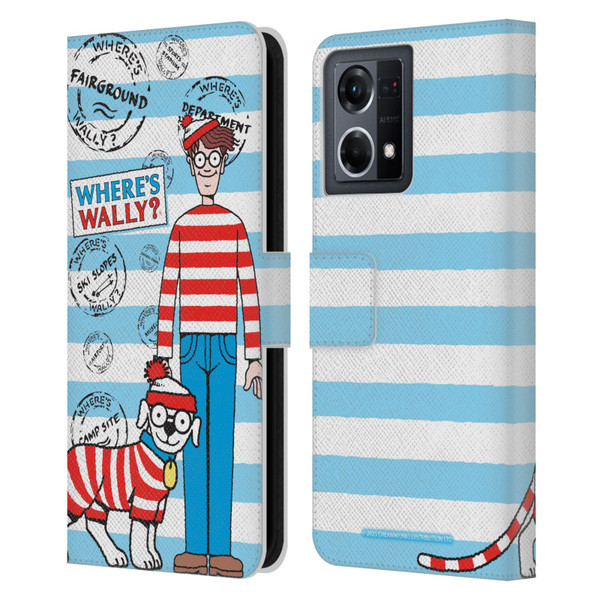 Where's Wally? Graphics Stripes Blue Leather Book Wallet Case Cover For OPPO Reno8 4G