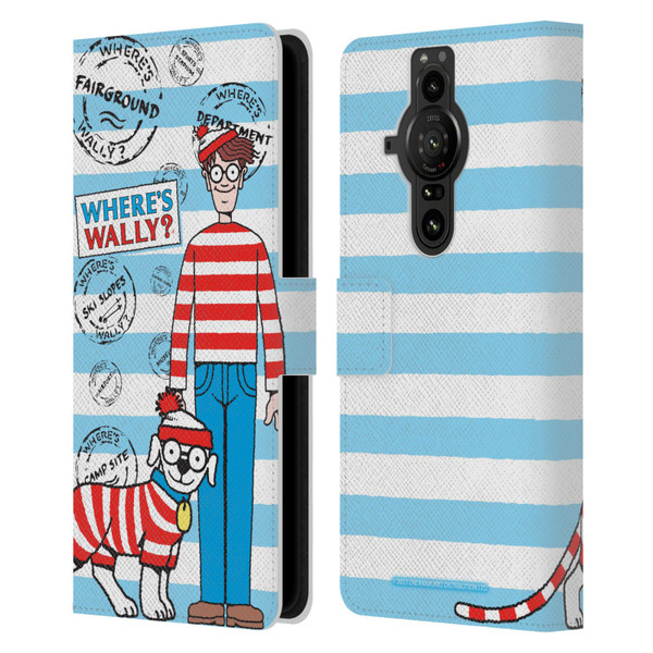 Where's Wally? Graphics Stripes Blue Leather Book Wallet Case Cover For Sony Xperia Pro-I