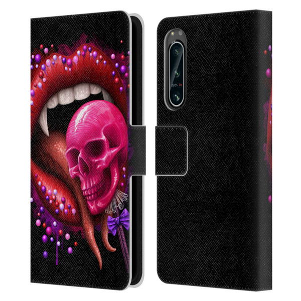 Sarah Richter Skulls Red Vampire Candy Lips Leather Book Wallet Case Cover For Sony Xperia 5 IV