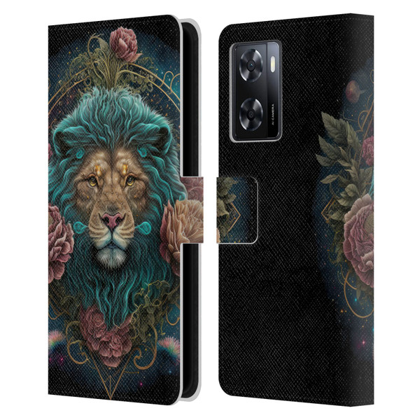 Spacescapes Floral Lions Aqua Mane Leather Book Wallet Case Cover For OPPO A57s