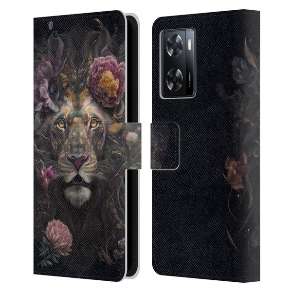 Spacescapes Floral Lions Pride Leather Book Wallet Case Cover For OPPO A57s