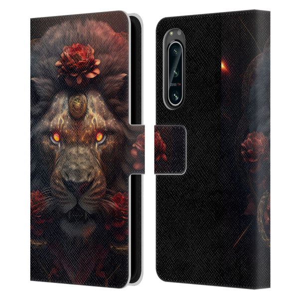Spacescapes Floral Lions Crimson Pride Leather Book Wallet Case Cover For Sony Xperia 5 IV