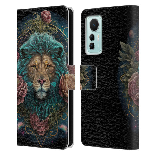 Spacescapes Floral Lions Aqua Mane Leather Book Wallet Case Cover For Xiaomi 12 Lite