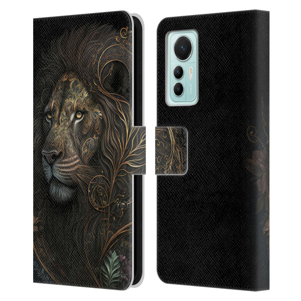 Spacescapes Floral Lions Golden Bloom Leather Book Wallet Case Cover For Xiaomi 12 Lite