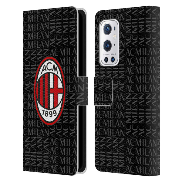 AC Milan Crest Patterns Red And Grey Leather Book Wallet Case Cover For OnePlus 9 Pro