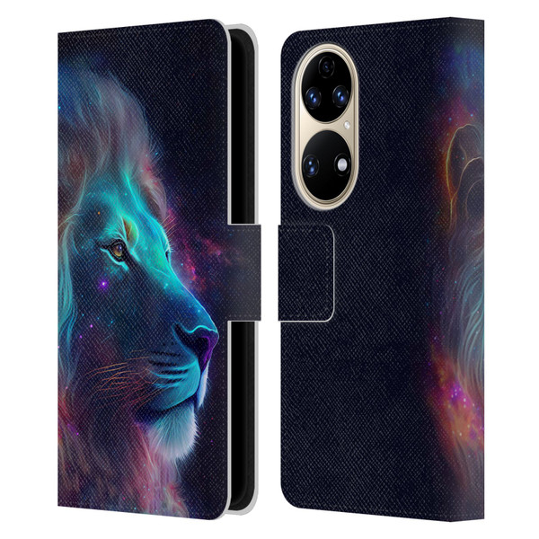 Wumples Cosmic Animals Lion Leather Book Wallet Case Cover For Huawei P50