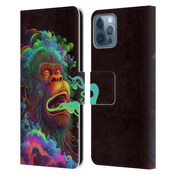 Wumples Cosmic Animals Clouded Monkey Leather Book Wallet Case Cover For Apple iPhone 12 / iPhone 12 Pro