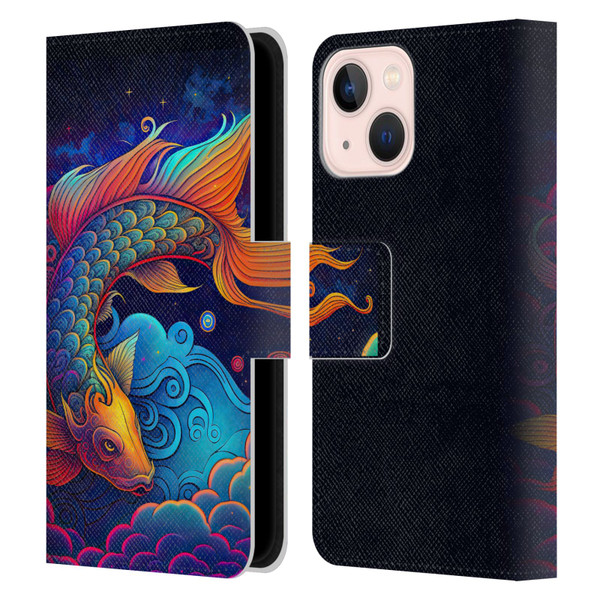 Wumples Cosmic Animals Clouded Koi Fish Leather Book Wallet Case Cover For Apple iPhone 13 Mini