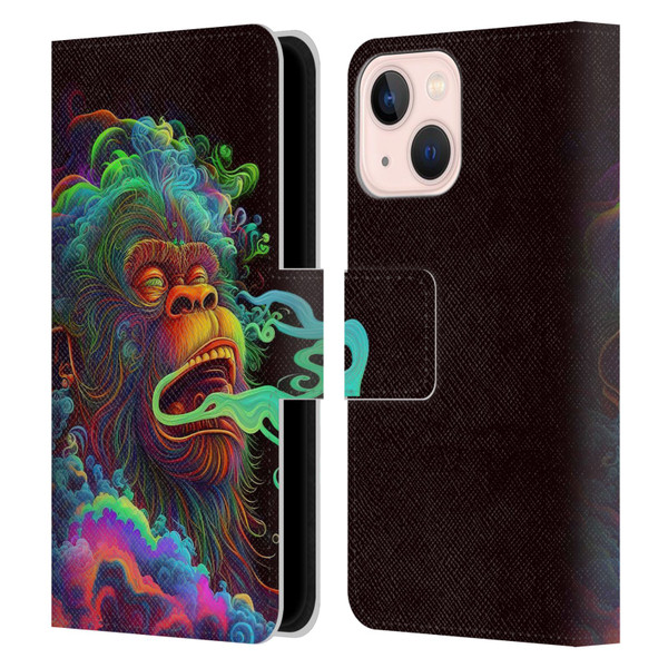 Wumples Cosmic Animals Clouded Monkey Leather Book Wallet Case Cover For Apple iPhone 13 Mini