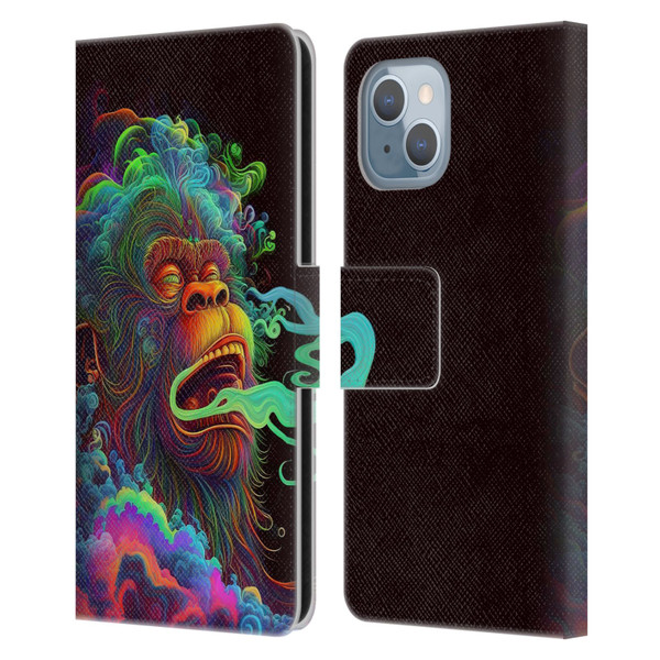 Wumples Cosmic Animals Clouded Monkey Leather Book Wallet Case Cover For Apple iPhone 14