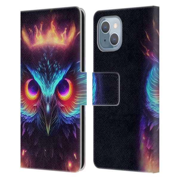 Wumples Cosmic Animals Owl Leather Book Wallet Case Cover For Apple iPhone 14