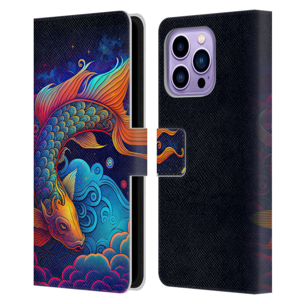 Wumples Cosmic Animals Clouded Koi Fish Leather Book Wallet Case Cover For Apple iPhone 14 Pro Max