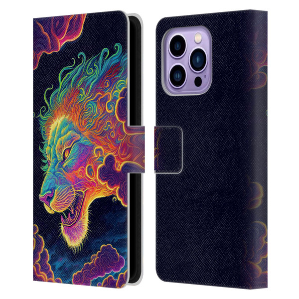 Wumples Cosmic Animals Clouded Lion Leather Book Wallet Case Cover For Apple iPhone 14 Pro Max