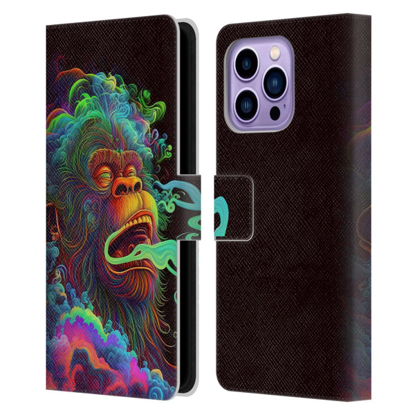 Wumples Cosmic Animals Clouded Monkey Leather Book Wallet Case Cover For Apple iPhone 14 Pro Max