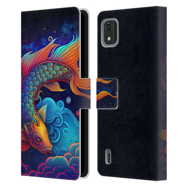 Wumples Cosmic Animals Clouded Koi Fish Leather Book Wallet Case Cover For Nokia C2 2nd Edition