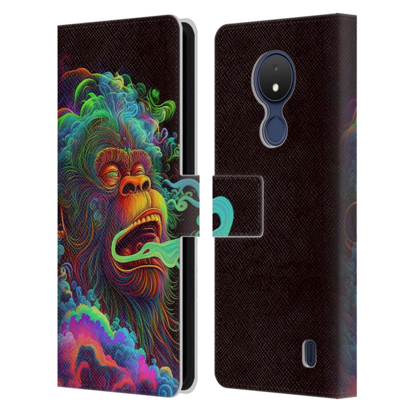 Wumples Cosmic Animals Clouded Monkey Leather Book Wallet Case Cover For Nokia C21