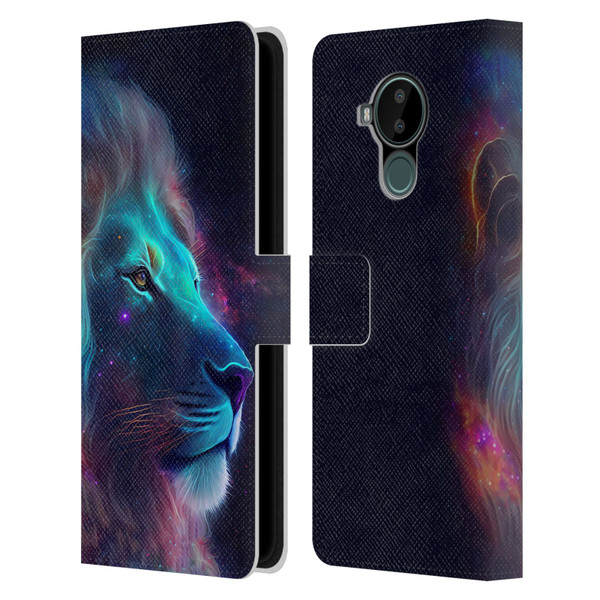 Wumples Cosmic Animals Lion Leather Book Wallet Case Cover For Nokia C30