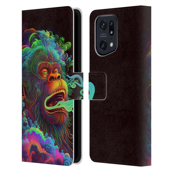 Wumples Cosmic Animals Clouded Monkey Leather Book Wallet Case Cover For OPPO Find X5 Pro