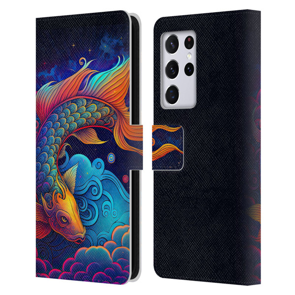 Wumples Cosmic Animals Clouded Koi Fish Leather Book Wallet Case Cover For Samsung Galaxy S21 Ultra 5G