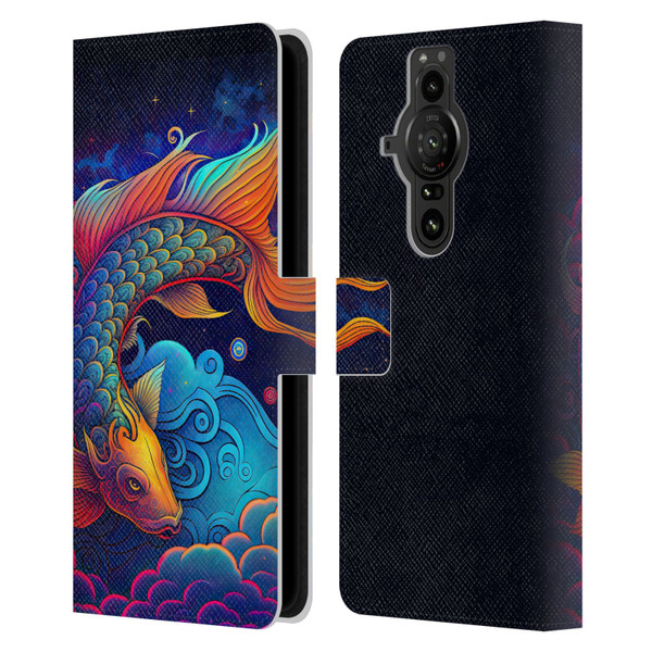 Wumples Cosmic Animals Clouded Koi Fish Leather Book Wallet Case Cover For Sony Xperia Pro-I