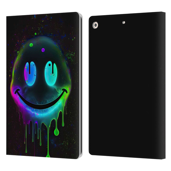 Wumples Cosmic Arts Drip Smiley Leather Book Wallet Case Cover For Apple iPad 10.2 2019/2020/2021