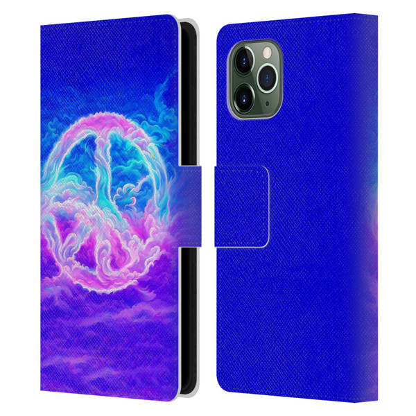 Wumples Cosmic Arts Clouded Peace Symbol Leather Book Wallet Case Cover For Apple iPhone 11 Pro